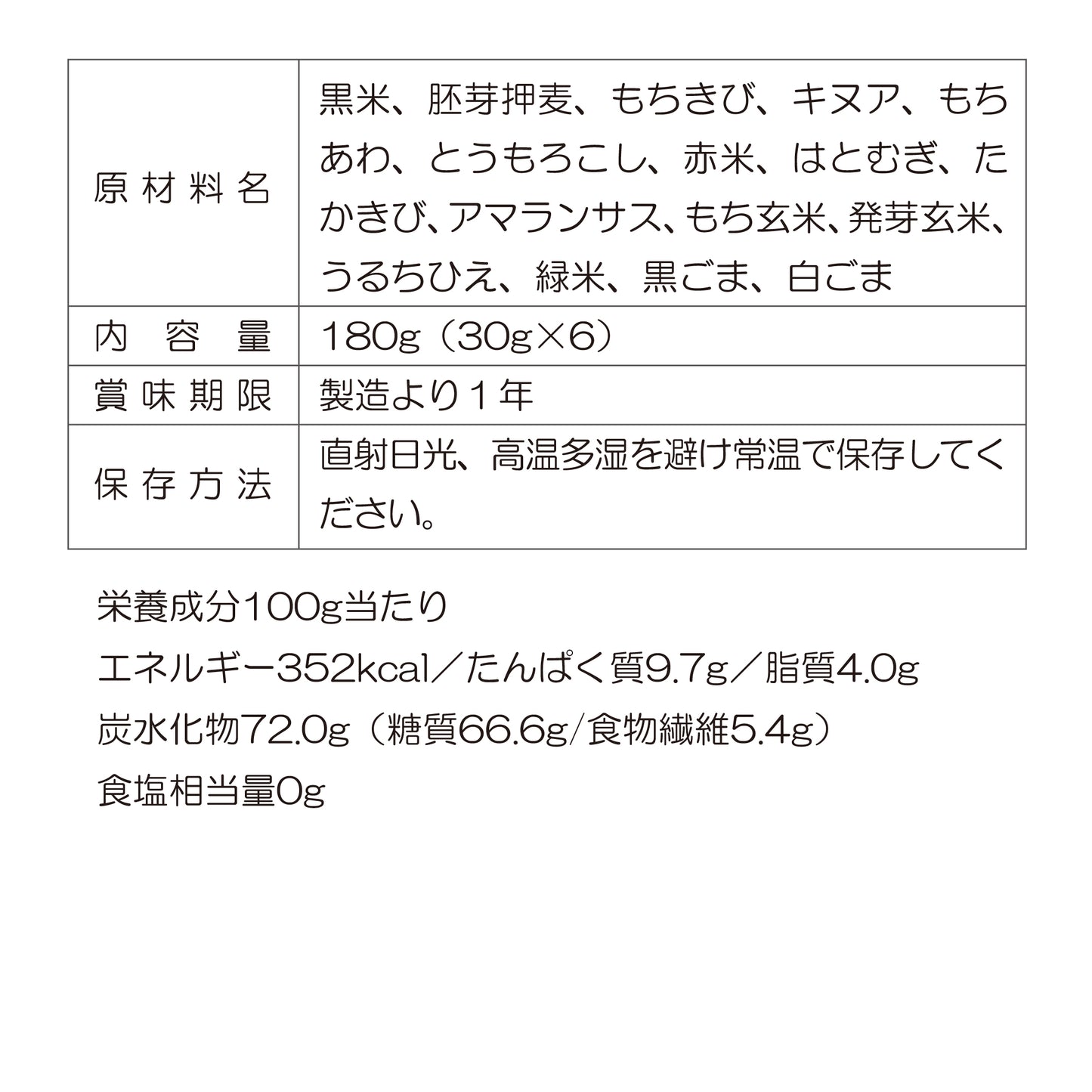 日髙 良実 監修 十六穀 180g(30g×6)