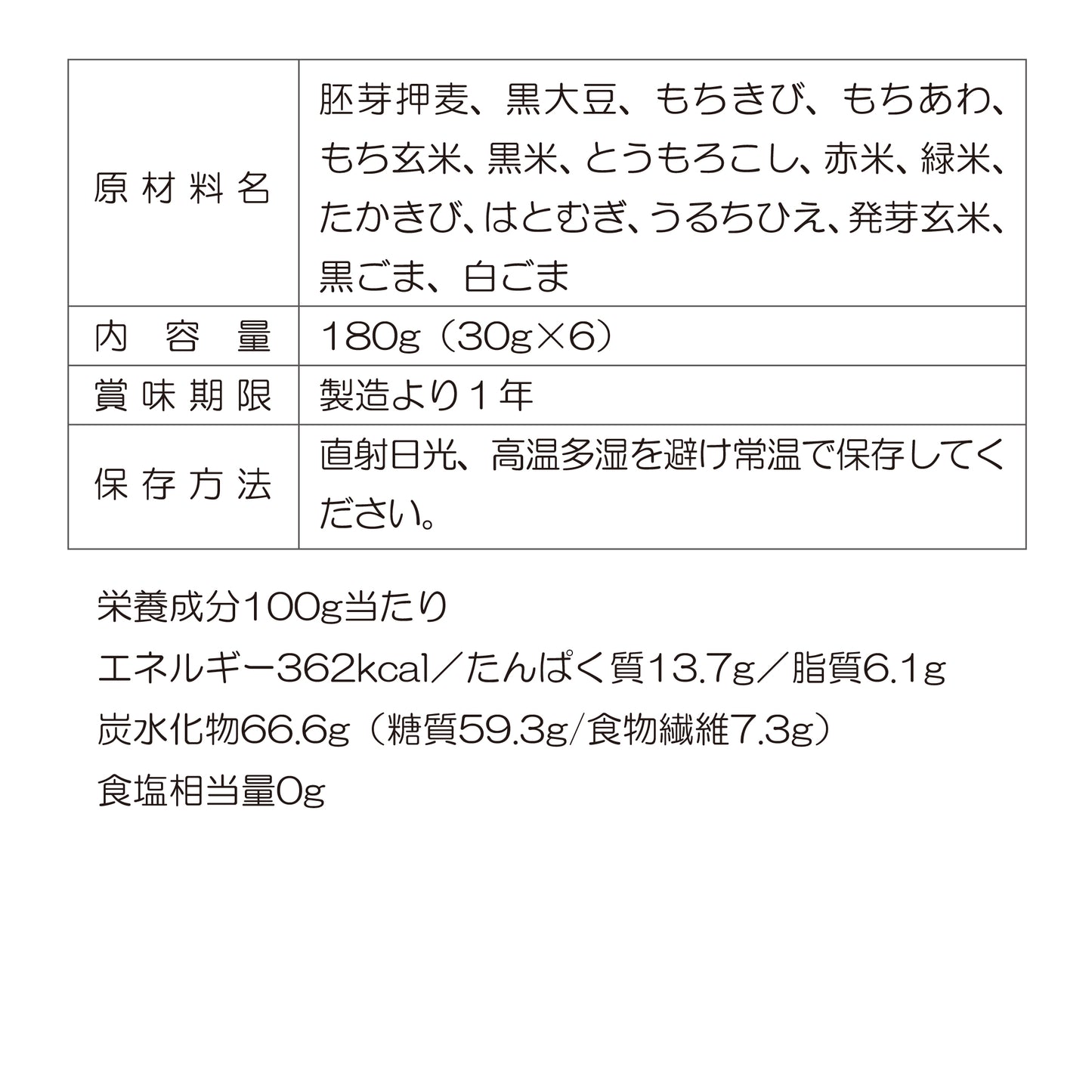 野﨑 洋光 監修 十五穀 180g(30g×6)
