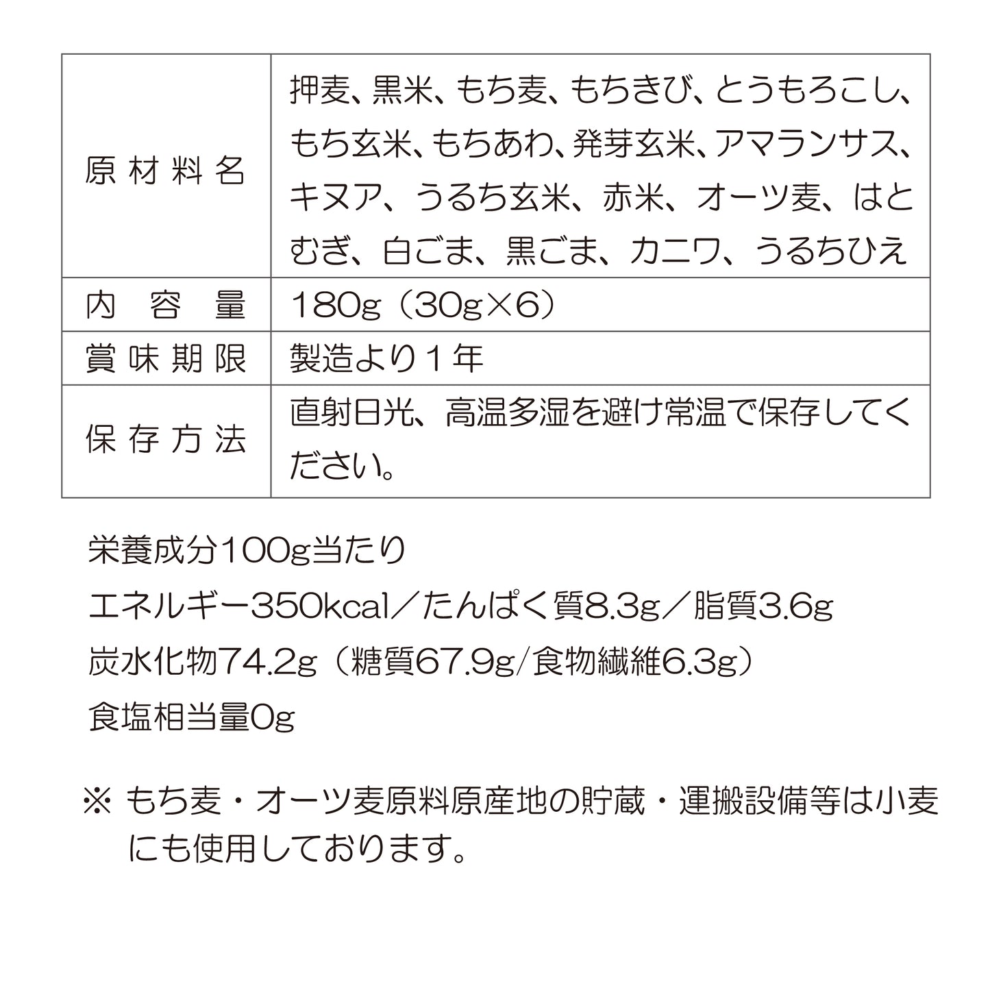 贅沢穀類 十八穀ごはん 180g(30g×6)